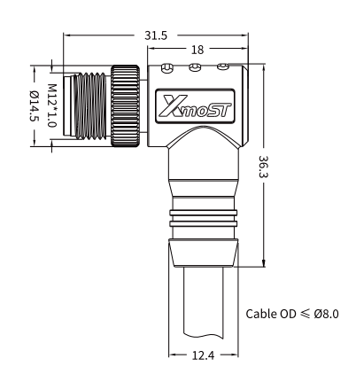 M12 B-Coded Male 90° Right-Angle Shielded PROFIBUS Cable Connector M12 B-Coded Male 90° Right-Angle Shielded PROFIBUS Cable Connector
