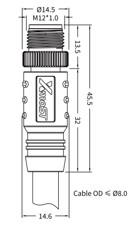 Xmost M12 C-coded female straight power cable connector