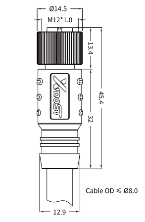 Xmost M12 D-coded female straight shielded CAT5e PROFINET cable connector