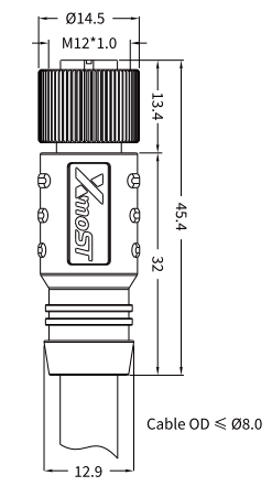 M12 K-Coded Female Straight Shielded AC Power Cable Connector