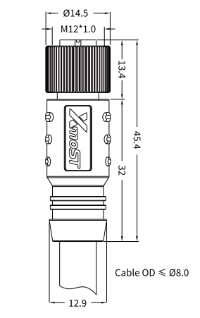 Xmost M12 L-coded female straight shielded DC power cable connector
