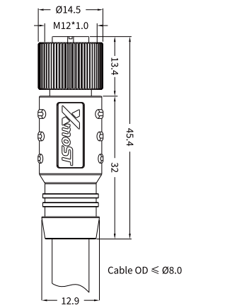 M12 M-Coded Female Straight Shielded AC Power Cable Connector