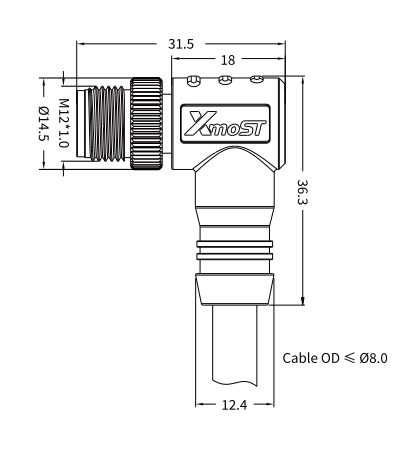 M12 M-Coded Male 90° Right-Angle Shielded AC Power Cable Connector Xmost M12 M-coded male 90-degree right-angle shielded AC power cable connector