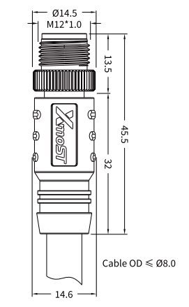 M12 M-Coded Male Straight Shielded AC Power Cable Connector M12 M-Coded Male Straight Shielded AC Power Cable Connector