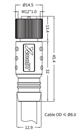 M12 S-Coded Female Straight Shielded AC Power Cable Connector