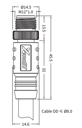 M12 S-Coded Male Straight Unshielded AC Power Cable Connector