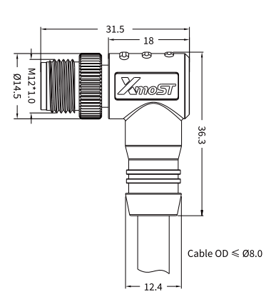 Xmost M12 T-coded male 90-degree right-angle unshielded 4-pin DC power cable connector