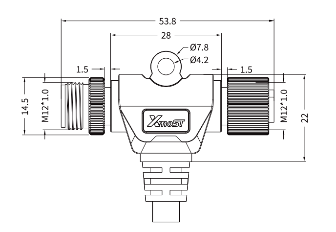 M12 T-Shape Male-to-Female Splitter with Cable Branch