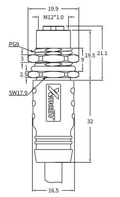 M12 X-Coded Female Molded Panel-Mount CAT6A Shielded Ethernet Connector M12 X-Coded Female Molded Panel-Mount CAT6A Shielded Ethernet Connector