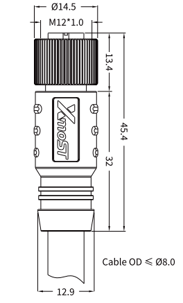 Xmost M12 X-coded female straight shielded 8-pin CAT6A Ethernet cable connector