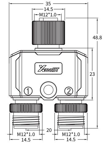 M12 Y-Shape Splitter, 1 Female to 2 Male, FMM Connector