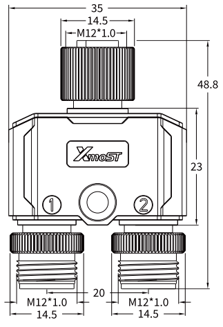 M12 Y-Shape Splitter, 1 Male to 2 Female, MFF Connector