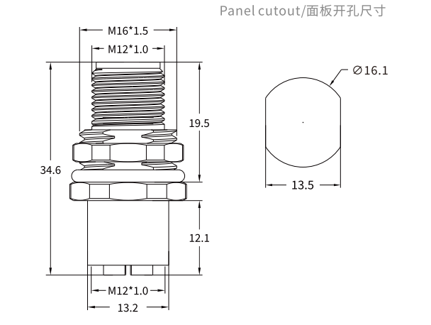 M12 I-Shape Shielded Female-to-Male Threaded Panel-Mount Adapter