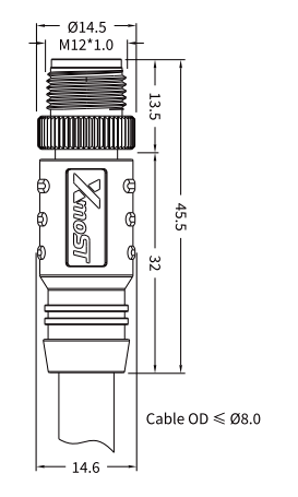 M12 A-Coded Male Straight Shielded Molded Cable Connector M12 A-Coded Male Straight Shielded Molded Cable Connector
