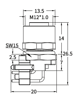 M12 D-Coded Female Front Mount Right Angle PCB Socket, 4-Pin Ethernet M12 D-Coded Female Front Mount Right Angle PCB Socket, 4-Pin Ethernet