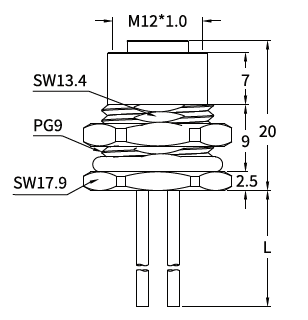 M12 D-Coded Female Front Mount Socket, Solder, PROFINET Type