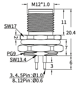 M12 D-Coded Male Rear Mount PCB Connector, 4-Pin PROFINET / Ethernet M12 D-Coded Male Rear Mount PCB Connector, 4-Pin PROFINET / Ethernet