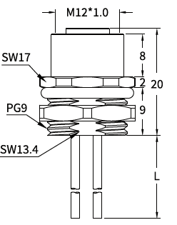 M12 T-Coded Female Rear Mount DC Power Socket, Solder or Crimp M12 T-Coded Female Rear Mount DC Power Socket, Solder or Crimp