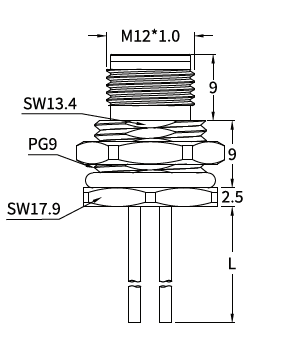 M12 T-Coded Male Front Mount DC Power Socket, Solder or Crimp M12 T-Coded Male Front Mount DC Power Socket, Solder or Crimp