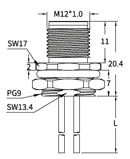M12 T-Coded Male Rear Mount Socket, Solder or Crimp, Unwired or Pre-Wired M12 T-Coded Male Rear Mount Socket, Solder or Crimp, Unwired or Pre-Wired