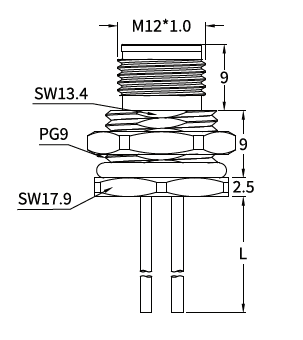 M12 B-Coded Male Front Mount Socket, Solder, Unwired or Pre-Wired M12 B-Coded Male Front Mount Socket, Solder, Unwired or Pre-Wired