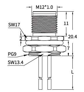 M12 B-Coded Male Rear Mount Socket, Solder, Unwired or Pre-Wired
