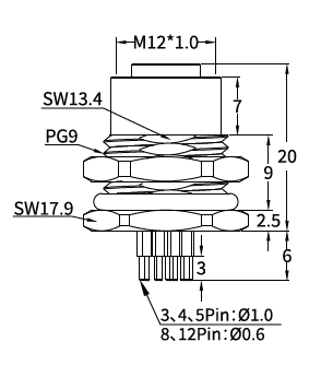 M12 A-Coded Female Plastic PCB Panel Connector, 3–17 Pin for Sensors & Actuators M12 A-Coded Female Plastic PCB Panel Connector, 3–17 Pin for Sensors & Actuators