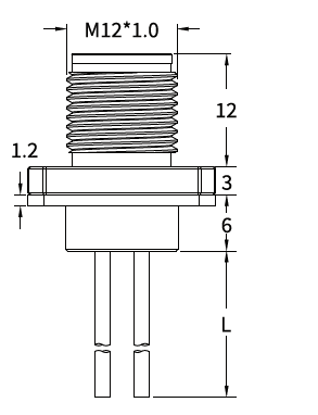 M12 A-Coded Male Flange Socket, Solder, Unwired or Pre-Wired