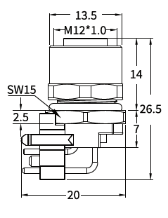 M12 A-Coded Female Front Mount Right Angle PCB Socket, 4–12 Pin, Grounding Options M12 A-Coded Female Front Mount Right Angle PCB Socket, 4–12 Pin, Grounding Options