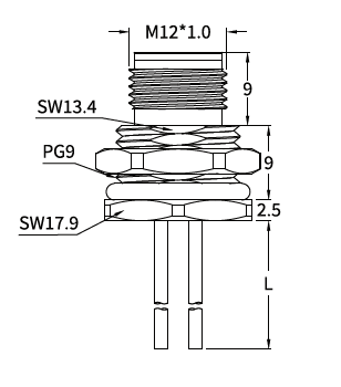 M12 A-Coded Male Front Mount Socket, Solder, Unwired or Pre-Wired M12 A-Coded Male Front Mount Socket, Solder, Unwired or Pre-Wired
