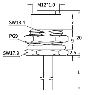 M12 C-Coded Female Front Mount Socket, Solder, Unwired or Pre-Wired