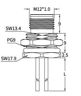 M12 C-Coded Male Front Mount Socket, Solder, Unwired or Pre-Wired