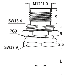 M12 C-Coded Male Front Mount Socket, Solder, Unwired or Pre-Wired M12 C-Coded Male Front Mount Socket, Solder, Unwired or Pre-Wired