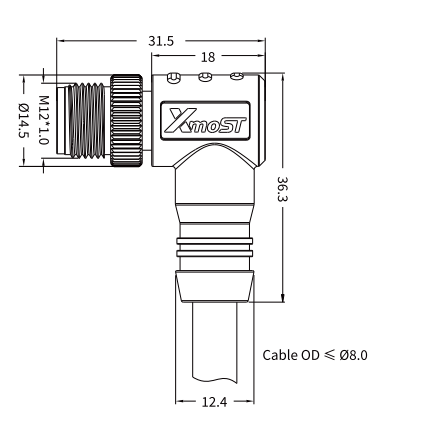M12 D-Coded Male 90° Right-Angle CAT5e Shielded PROFINET Cable Connector