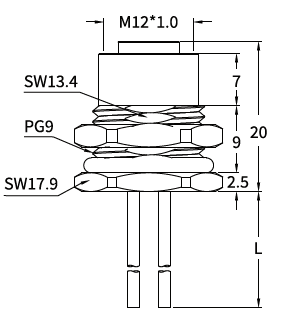 M12 K-Coded Female Front Mount Power Socket, Solder or Crimp M12 K-Coded Female Front Mount Power Socket, Solder or Crimp
