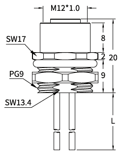 M12 K-Coded Female Rear Mount Power Socket, Solder or Crimp M12 K-Coded Female Rear Mount Power Socket, Solder or Crimp