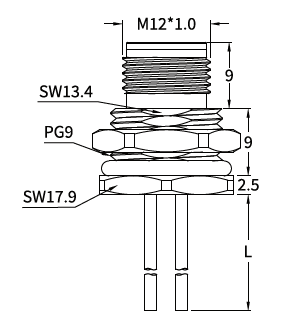 M12 K-Coded Male Front Mount Socket, Solder or Crimp, Unwired or Pre-Wired