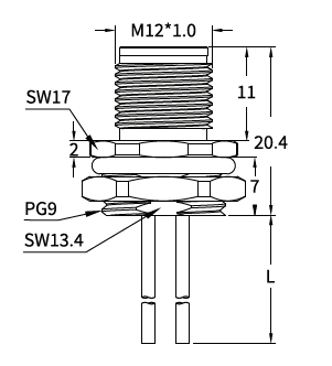 M12 K-Coded Male Rear Mount Socket, Solder or Crimp, Unwired or Pre-Wired M12 K-Coded Male Rear Mount Socket, Solder or Crimp, Unwired or Pre-Wired