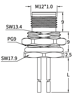 M12 L-Coded Male Front Mount Socket, Solder, Unwired or Pre-Wired M12 L-Coded Male Front Mount Socket, Solder, Unwired or Pre-Wired