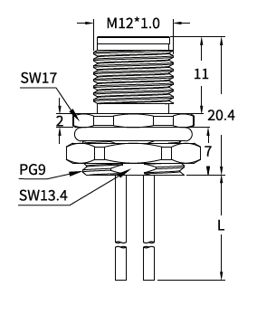 M12 L-Coded Male Rear Mount Socket, Solder, Unwired or Pre-Wired M12 L-Coded Male Rear Mount Socket, Solder, Unwired or Pre-Wired