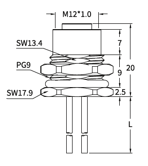 M12 M-Coded Female Front Mount AC Power Socket, Solder, Unwired or Pre-Wired M12 M-Coded Female Front Mount AC Power Socket, Solder, Unwired or Pre-Wired