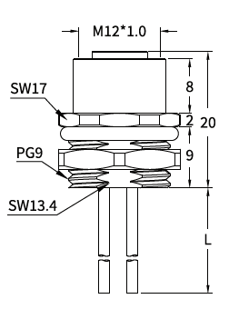 M12 M-Coded Female Rear Mount AC Power Socket, Solder, Unwired or Pre-Wired M12 M-Coded Female Rear Mount AC Power Socket, Solder, Unwired or Pre-Wired
