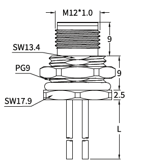 M12 M-Coded Male Front Mount Socket, Solder, Unwired or Pre-Wired M12 M-Coded Male Front Mount Socket, Solder, Unwired or Pre-Wired
