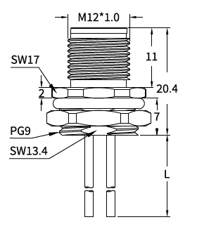 M12 M-Coded Male Rear Mount Socket, Solder, Unwired or Pre-Wired M12 M-Coded Male Rear Mount Socket, Solder, Unwired or Pre-Wired