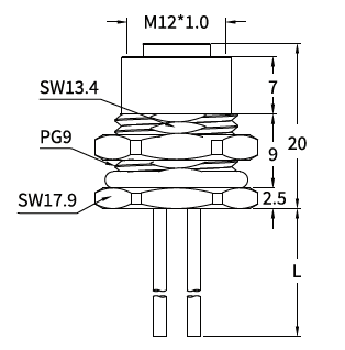 M12 S-Coded Female Front Mount Power Socket, 12A 630V, Solder or Crimp M12 S-Coded Female Front Mount Power Socket, 12A 630V, Solder or Crimp