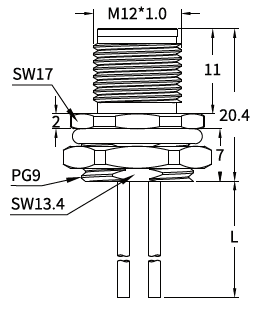 M12 S-Coded Male Rear Mount Socket, Solder or Crimp, Unwired or Pre-Wired M12 S-Coded Male Rear Mount Socket, Solder or Crimp, Unwired or Pre-Wired