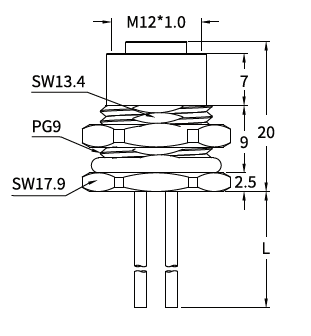 M12 Y-Coded Female Front Mount Hybrid Socket, Ethernet + Power, Y3/Y4 M12 Y-Coded Female Front Mount Hybrid Socket, Ethernet + Power, Y3/Y4