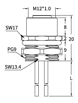 M12 Y-Coded Female Rear Mount Hybrid Socket, Ethernet and Power, Solder