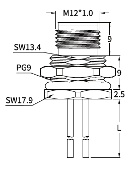 M12 Y-Coded Male Front Mount Hybrid Socket, Ethernet and Power, Solder M12 Y-Coded Male Front Mount Hybrid Socket, Ethernet and Power, Solder