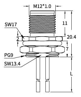 M12 Y-Coded Male Rear Mount Hybrid Socket, Ethernet and Power, Solder M12 Y-Coded Male Rear Mount Hybrid Socket, Ethernet and Power, Solder